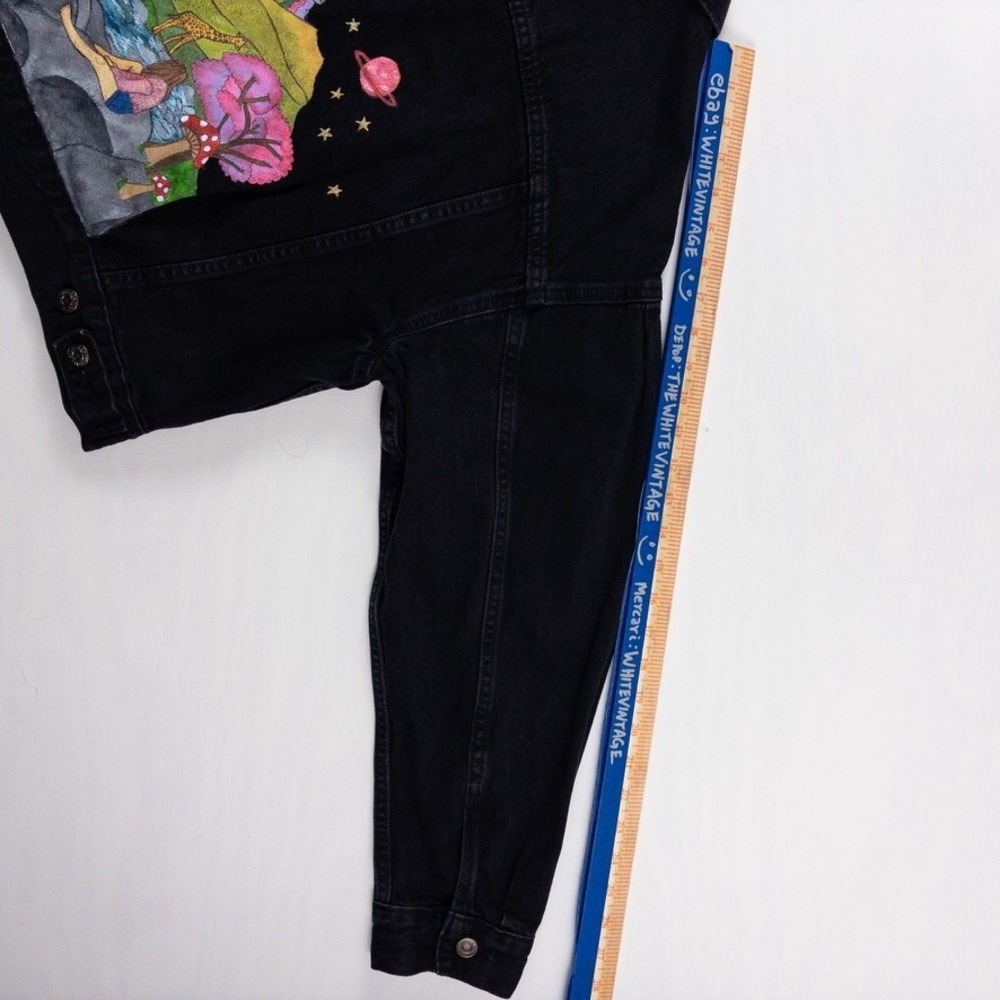 Levis Denim Jacket Womens M Black Custom Painted‎ Alien Mushroom Nature Pride - Picture 8 of 9